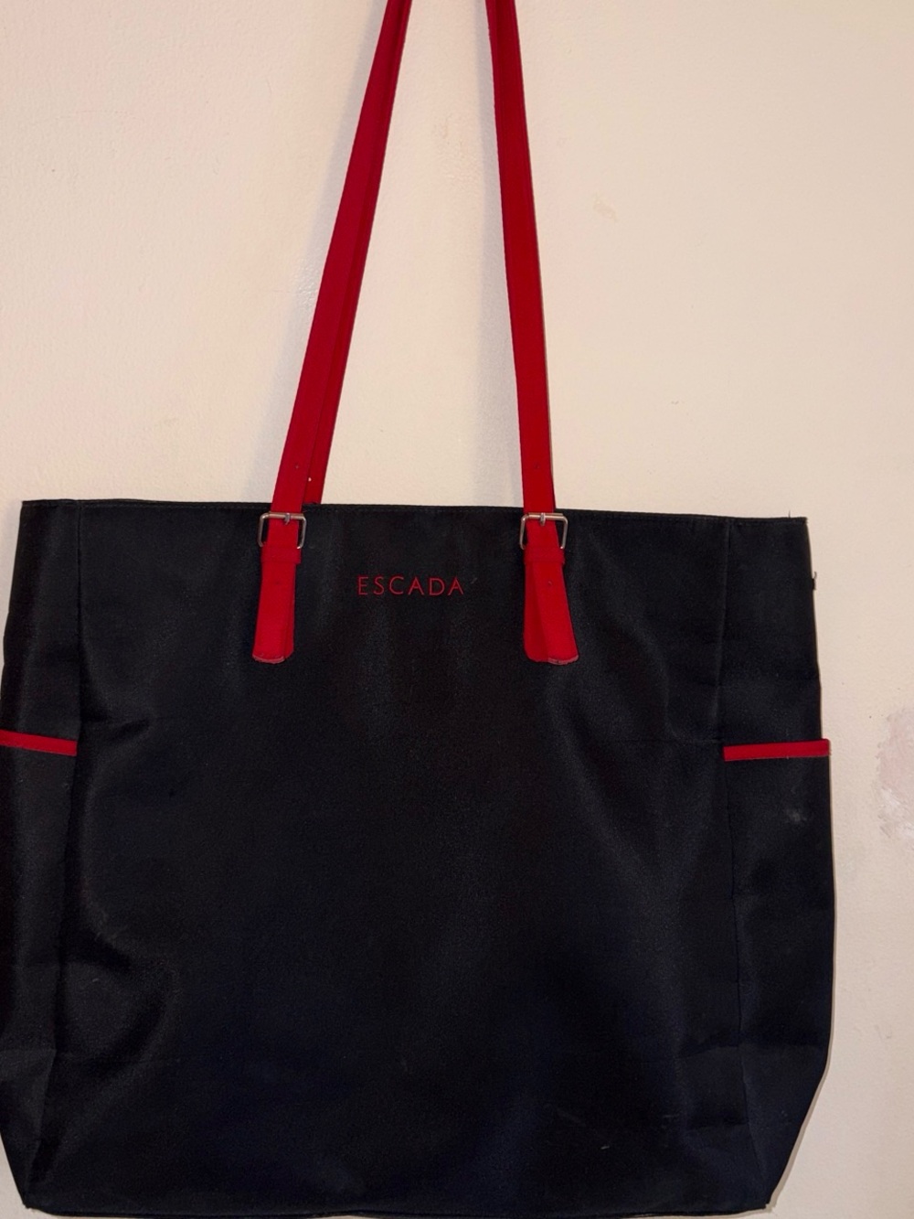 Escada Black Tote with Red Straps and Trim